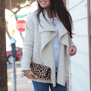 LOFT Cream Wool Blend Open Cardigan